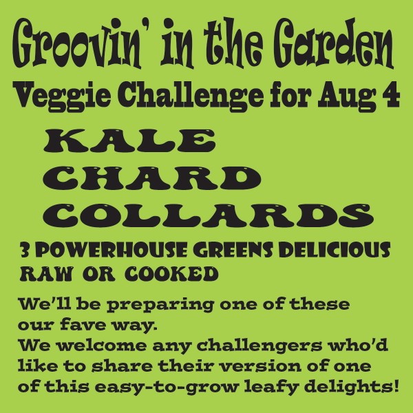 August 4th veggie Challenge is kale, chard and collards.